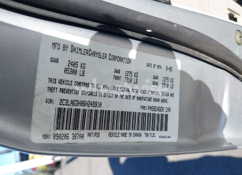 Photo 9 of 2006 Chrysler 300c N/A (VIN 2C3LA63H06H249910)