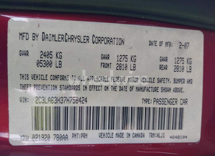 Photo 9 of 2007 Chrysler 300c N/A (VIN 2C3LA63H37H758424)