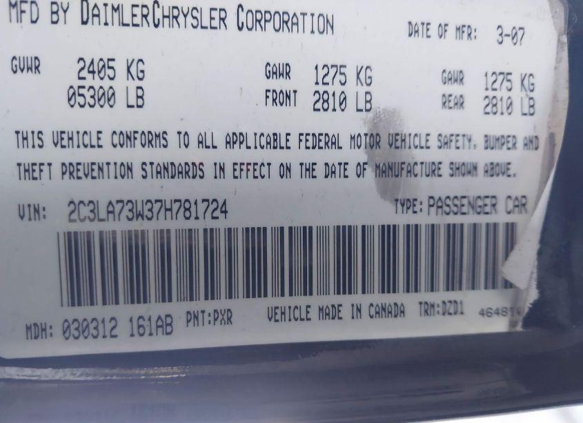 Photo 9 of 2007 Chrysler 300c SRT8 (VIN 2C3LA73W37H781724)