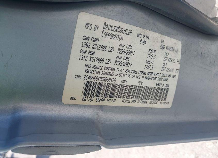 Photo 9 of 2005 Chrysler Pacifica TOURING (VIN 2C4GM68485R668428)