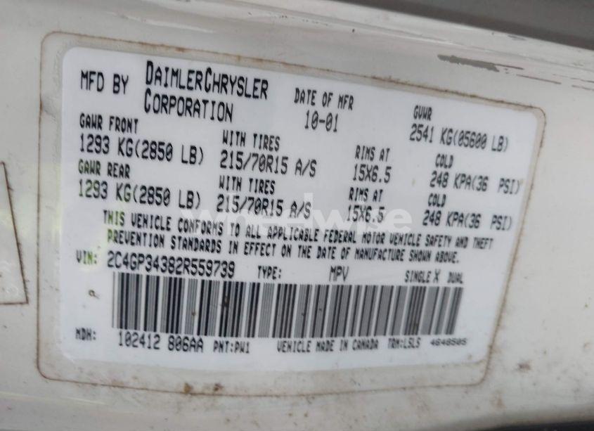 Photo 9 of 2002 Chrysler Town & COUNTRY EL (VIN 2C4GP34382R559739)