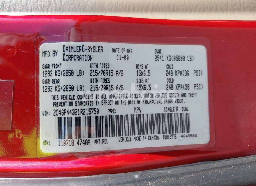 Photo 9 of 2001 Chrysler Town & COUNTRY LX (VIN 2C4GP44321R215750)