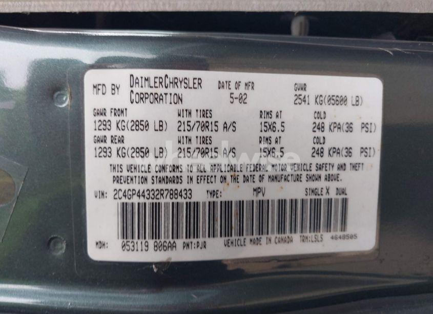 Photo 9 of 2002 Chrysler Town & COUNTRY LX (VIN 2C4GP44332R788433)