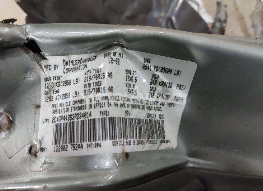 Photo 9 of 2003 Chrysler Town & COUNTRY LX (VIN 2C4GP44363R234014)