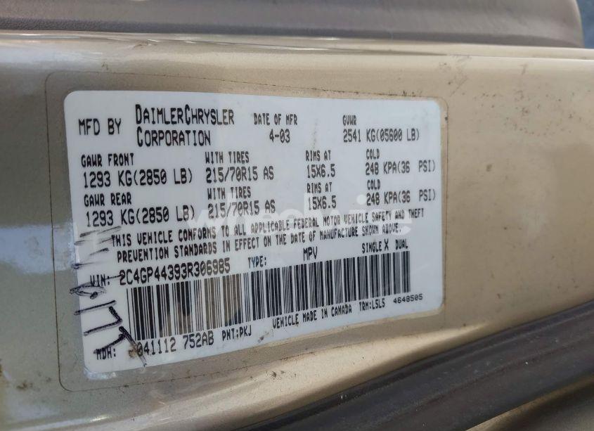 Photo 9 of 2003 Chrysler Town & COUNTRY LX (VIN 2C4GP44393R306985)