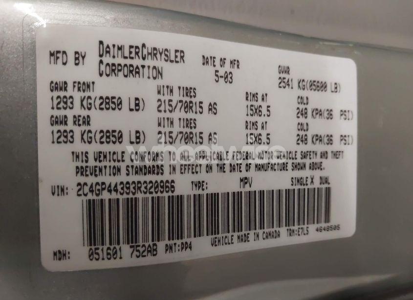 Photo 9 of 2003 Chrysler Town & COUNTRY LX (VIN 2C4GP44393R320966)