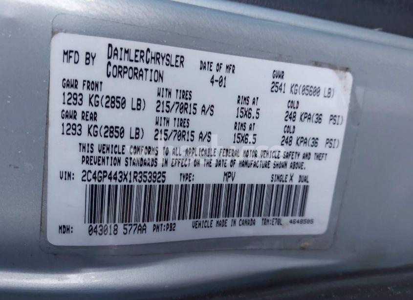 Photo 9 of 2001 Chrysler Town & COUNTRY LX (VIN 2C4GP443X1R353925)