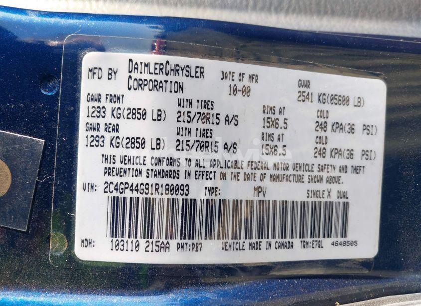 Photo 9 of 2001 Chrysler Town & COUNTRY LX (VIN 2C4GP44G91R180093)