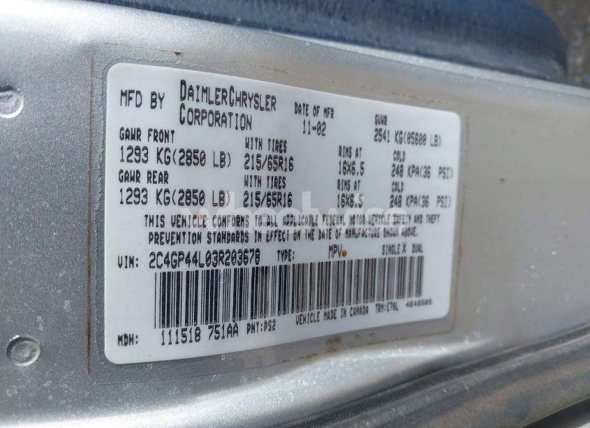 Photo 9 of 2003 Chrysler Town & COUNTRY LX (VIN 2C4GP44L03R203678)