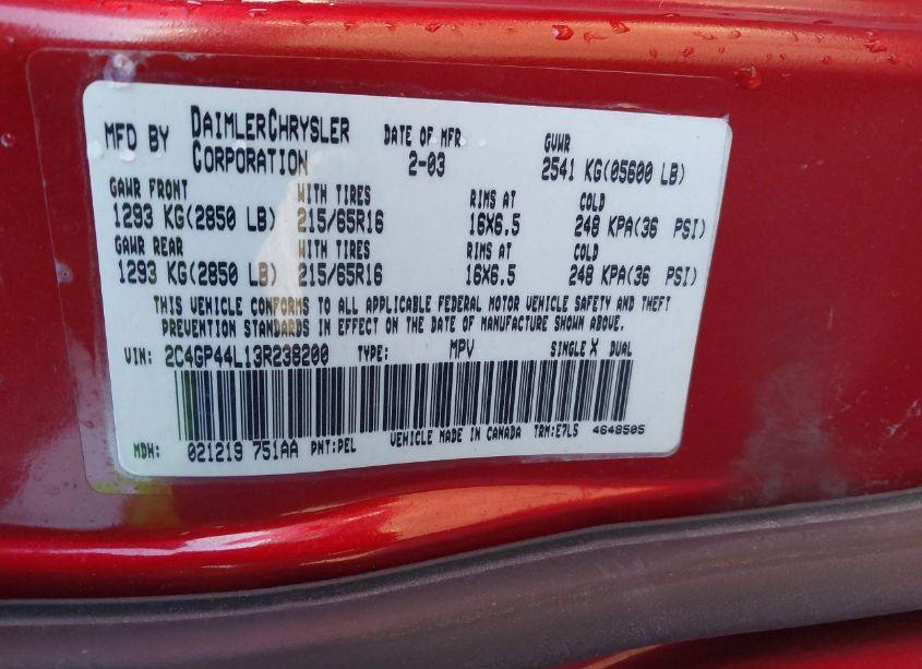 Photo 8 of 2003 Chrysler Town & COUNTRY LX (VIN 2C4GP44L13R238200)