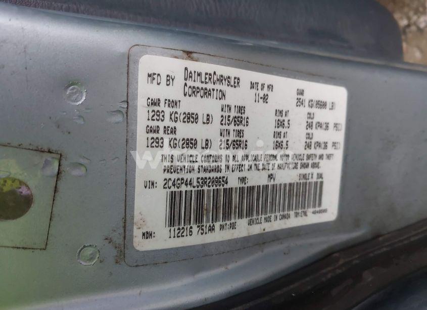 Photo 9 of 2003 Chrysler Town & COUNTRY LX (VIN 2C4GP44L53R209654)