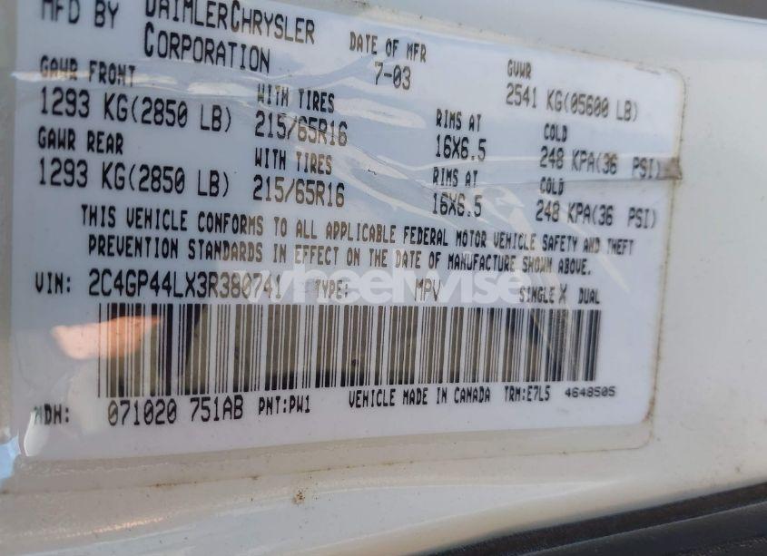 Photo 9 of 2003 Chrysler Town & COUNTRY LX (VIN 2C4GP44LX3R380741)