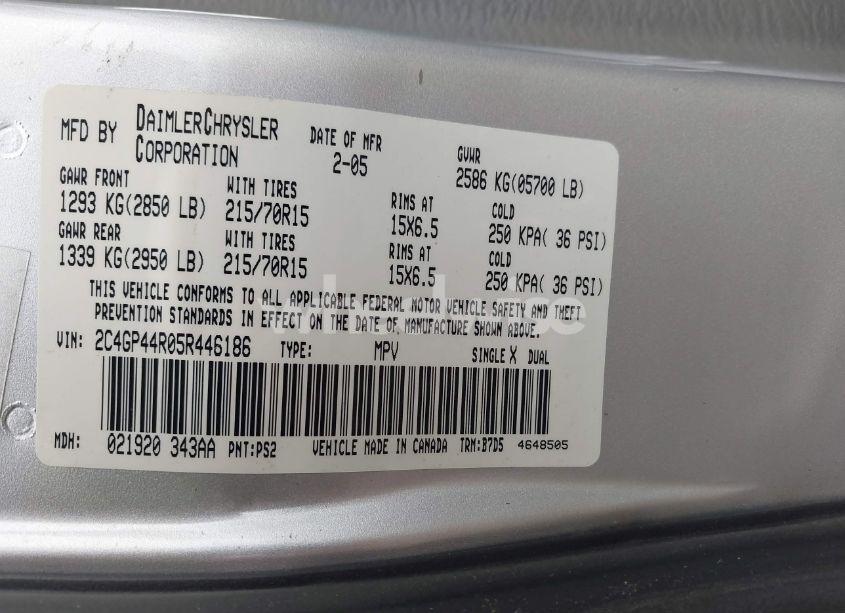 Photo 9 of 2005 Chrysler Town & COUNTRY LX (VIN 2C4GP44R05R446186)