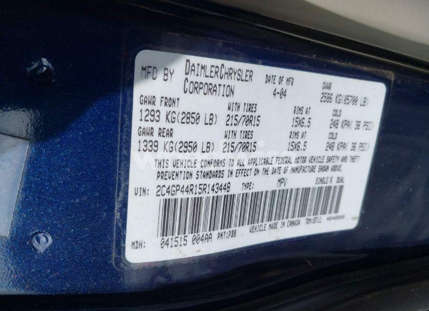 Photo 9 of 2005 Chrysler Town & COUNTRY LX (VIN 2C4GP44R15R143448)