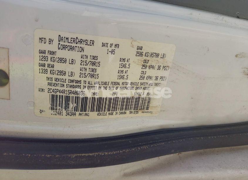 Photo 9 of 2005 Chrysler Town & COUNTRY LX (VIN 2C4GP44R15R406036)