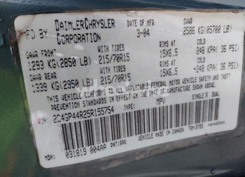 Photo 9 of 2005 Chrysler Town & COUNTRY LX (VIN 2C4GP44R25R155754)