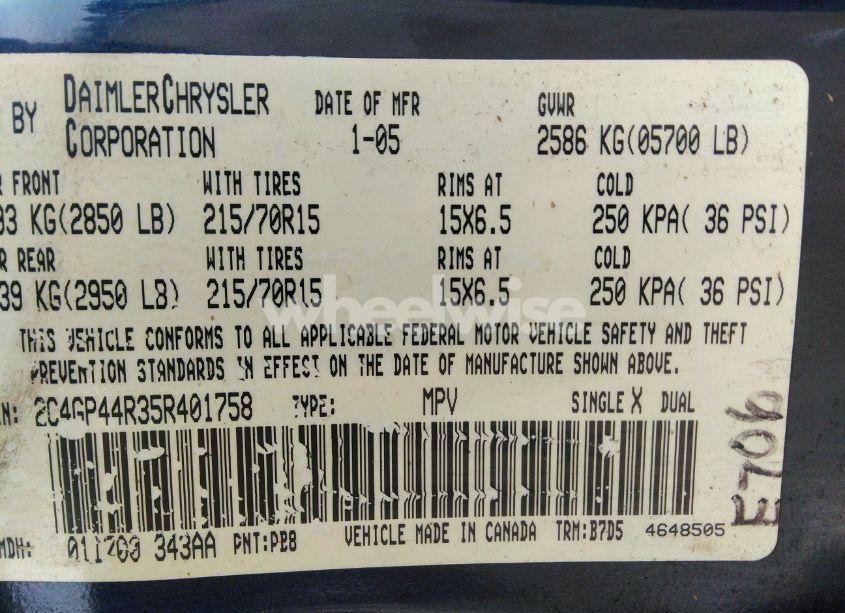 Photo 9 of 2005 Chrysler Town & COUNTRY LX (VIN 2C4GP44R35R401758)