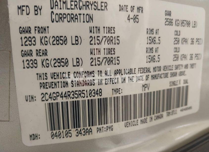 Photo 9 of 2005 Chrysler Town & COUNTRY LX (VIN 2C4GP44R35R510348)