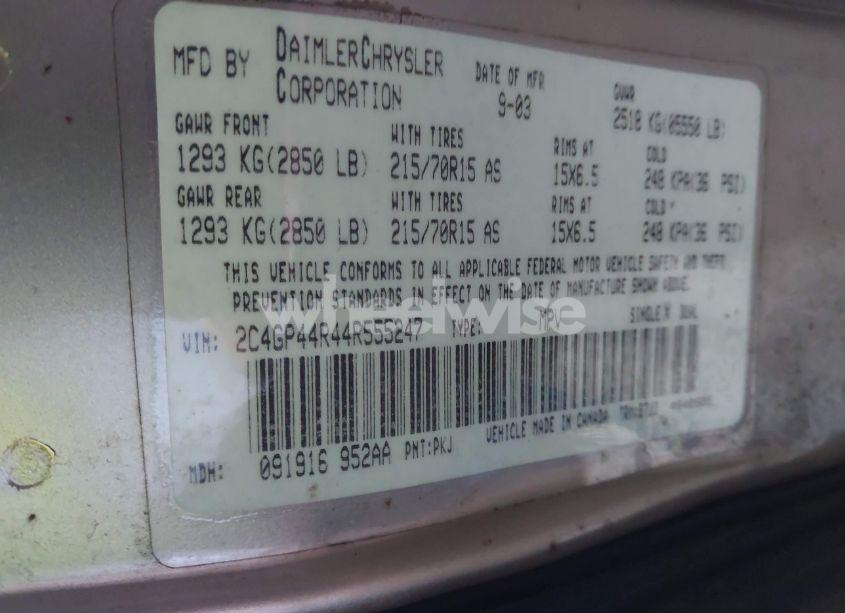 Photo 9 of 2004 Chrysler Town & COUNTRY LX (VIN 2C4GP44R44R555247)