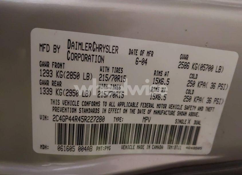 Photo 9 of 2005 Chrysler Town & COUNTRY LX (VIN 2C4GP44R45R227280)