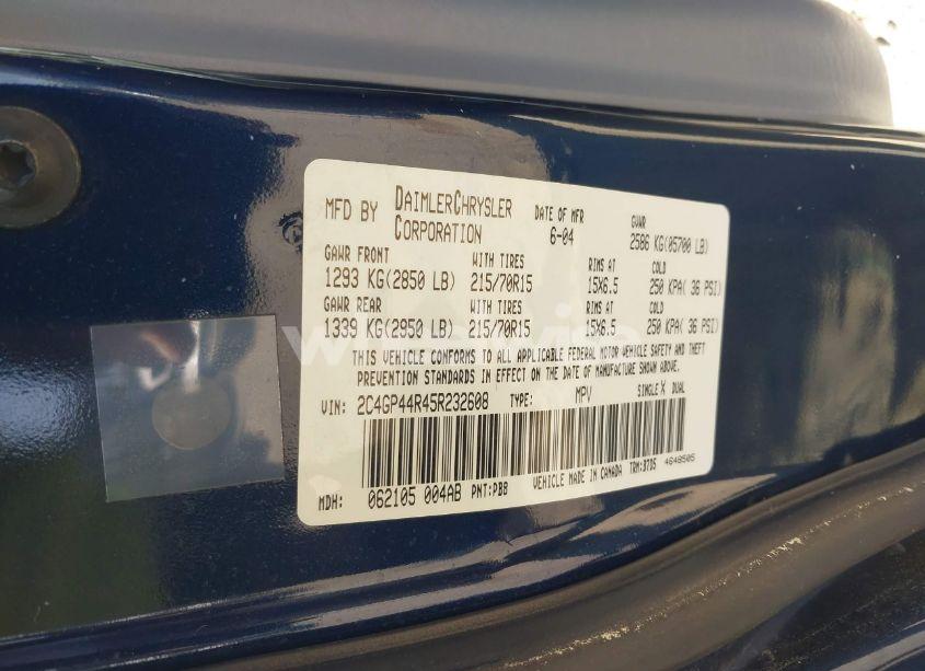 Photo 9 of 2005 Chrysler Town & COUNTRY LX (VIN 2C4GP44R45R232608)