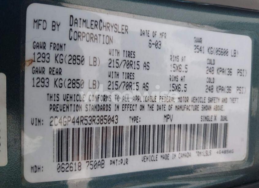 Photo 9 of 2003 Chrysler Town & COUNTRY LX (VIN 2C4GP44R53R385043)