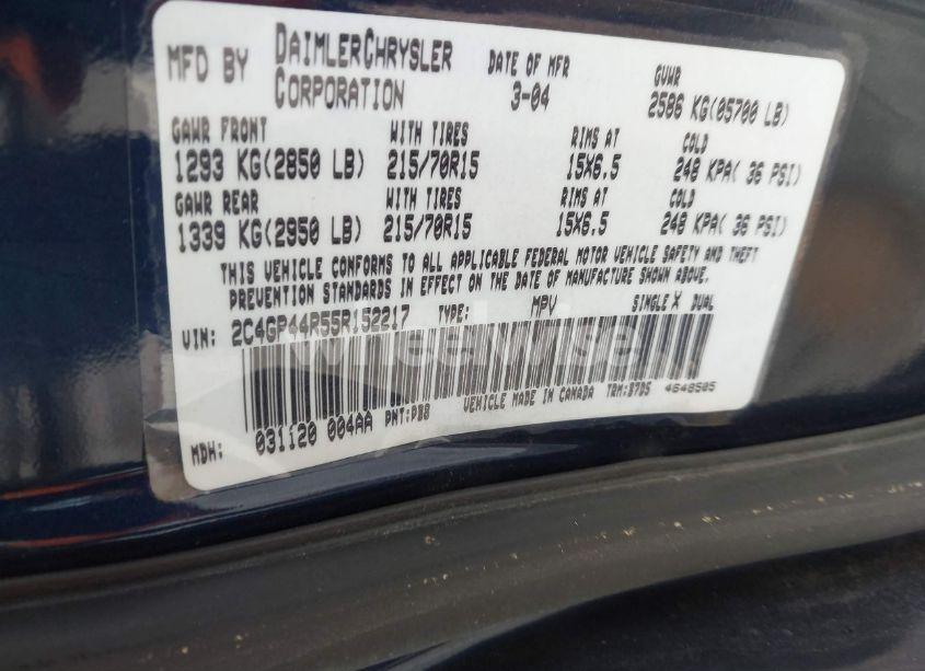 Photo 9 of 2005 Chrysler Town & COUNTRY LX (VIN 2C4GP44R55R152217)