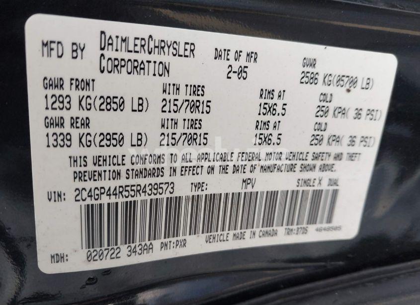 Photo 9 of 2005 Chrysler Town & COUNTRY LX (VIN 2C4GP44R55R439573)