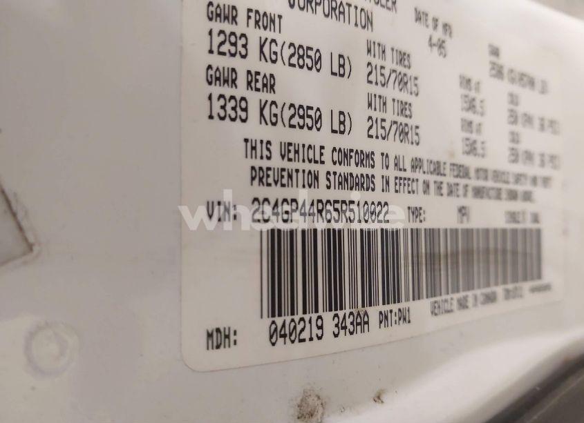 Photo 9 of 2005 Chrysler Town & COUNTRY LX (VIN 2C4GP44R65R510022)