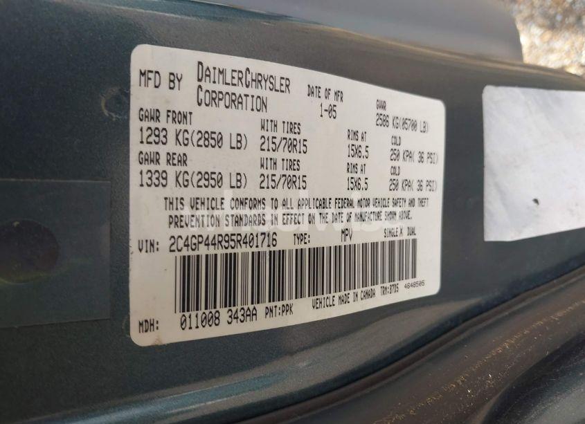 Photo 9 of 2005 Chrysler Town & COUNTRY LX (VIN 2C4GP44R95R401716)