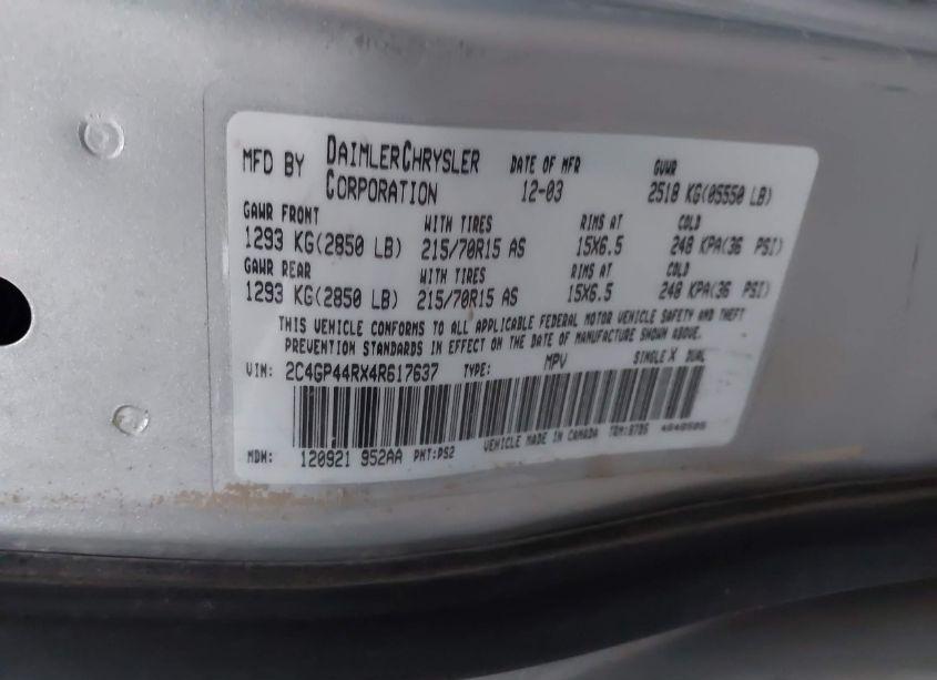 Photo 9 of 2004 Chrysler Town & COUNTRY LX (VIN 2C4GP44RX4R617637)