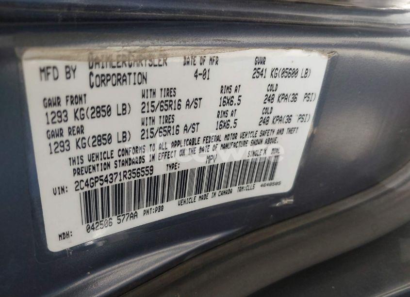 Photo 9 of 2001 Chrysler Town & COUNTRY LXI (VIN 2C4GP54371R356559)