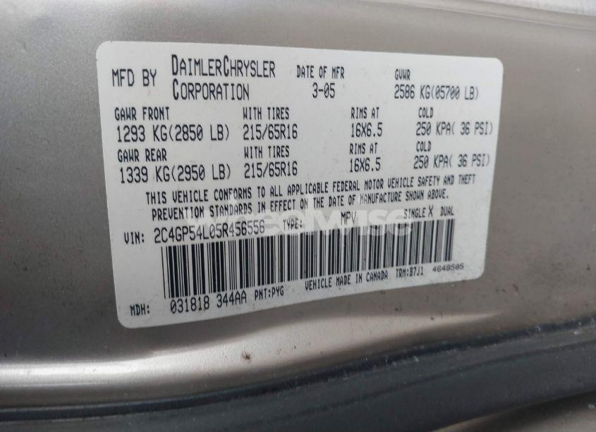 Photo 9 of 2005 Chrysler Town & COUNTRY TOURING (VIN 2C4GP54L05R456556)