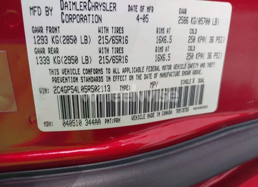 Photo 9 of 2005 Chrysler Town & COUNTRY TOURING (VIN 2C4GP54L05R502113)