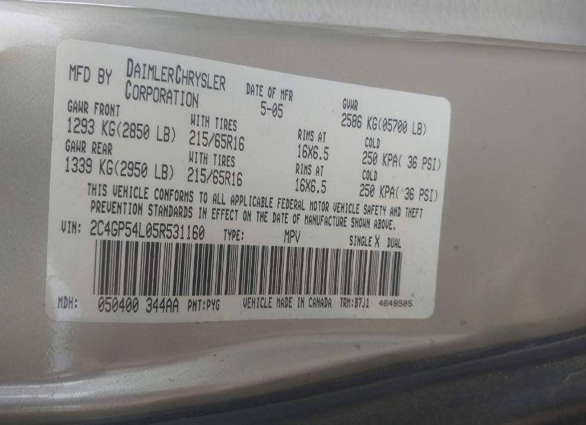 Photo 9 of 2005 Chrysler Town & COUNTRY TOURING (VIN 2C4GP54L05R531160)