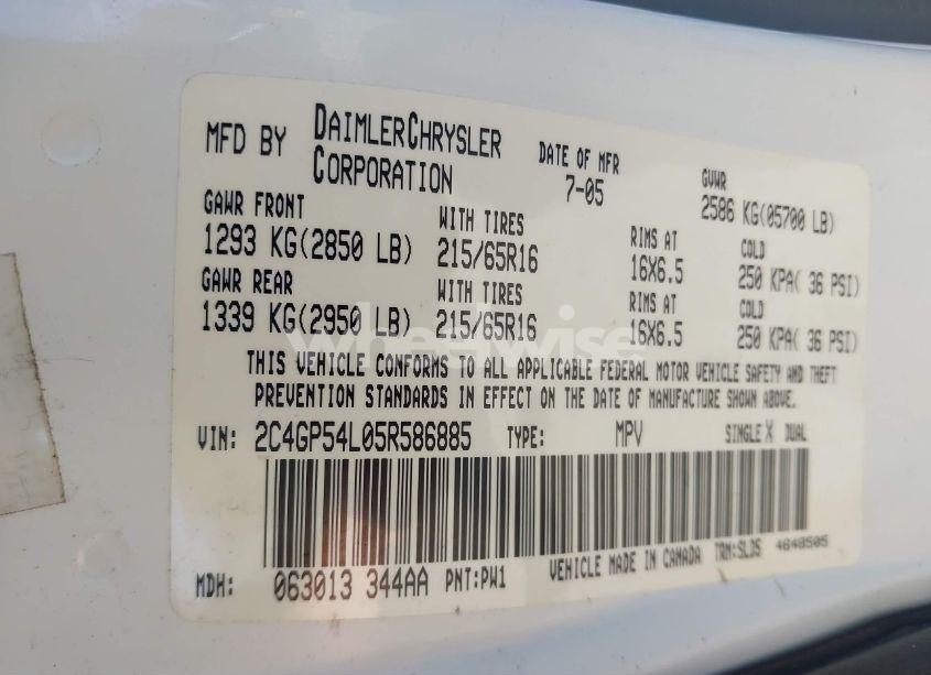 Photo 9 of 2005 Chrysler Town & COUNTRY TOURING (VIN 2C4GP54L05R586885)