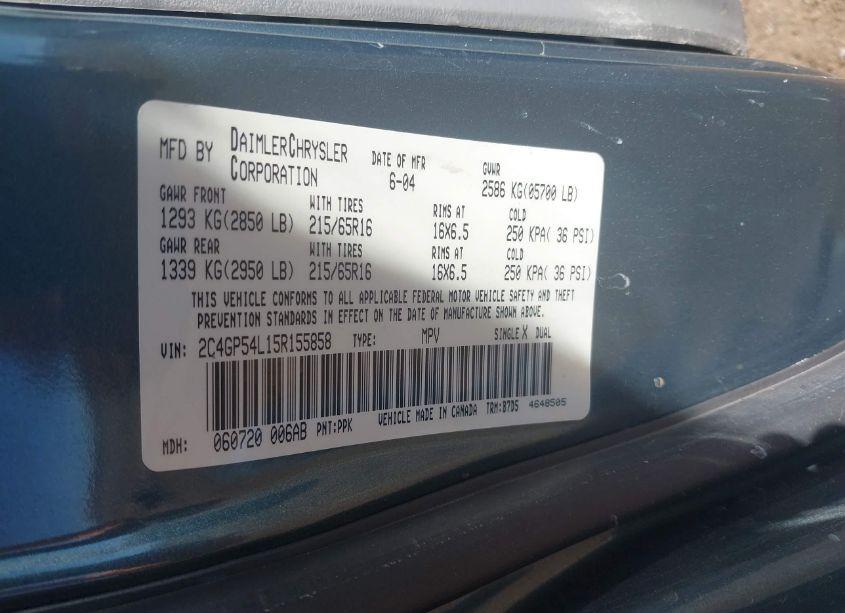 Photo 9 of 2005 Chrysler Town & COUNTRY TOURING (VIN 2C4GP54L15R155858)