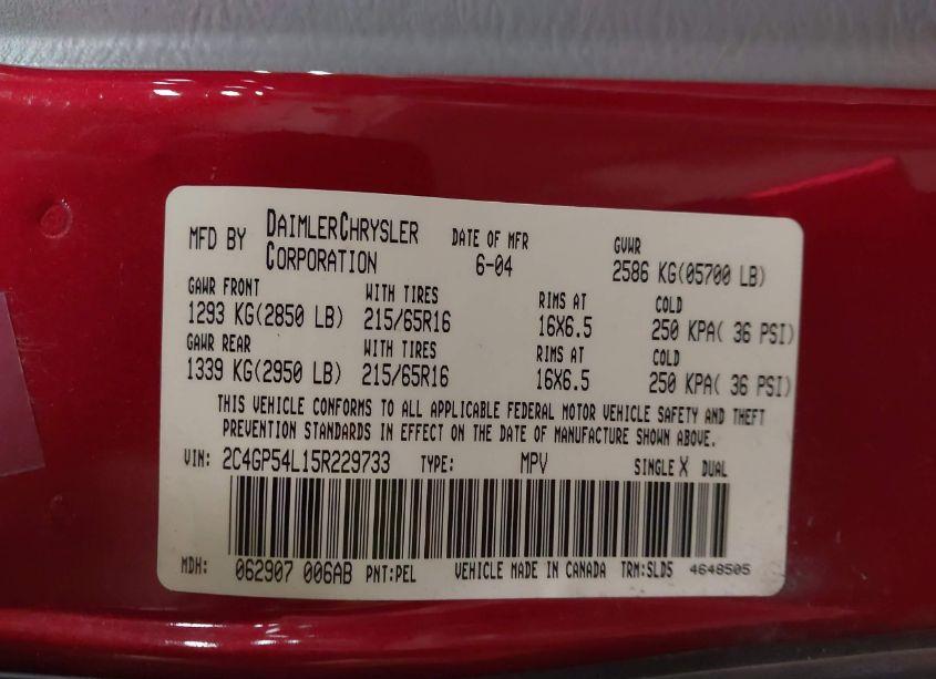 Photo 9 of 2005 Chrysler Town & COUNTRY TOURING (VIN 2C4GP54L15R229733)