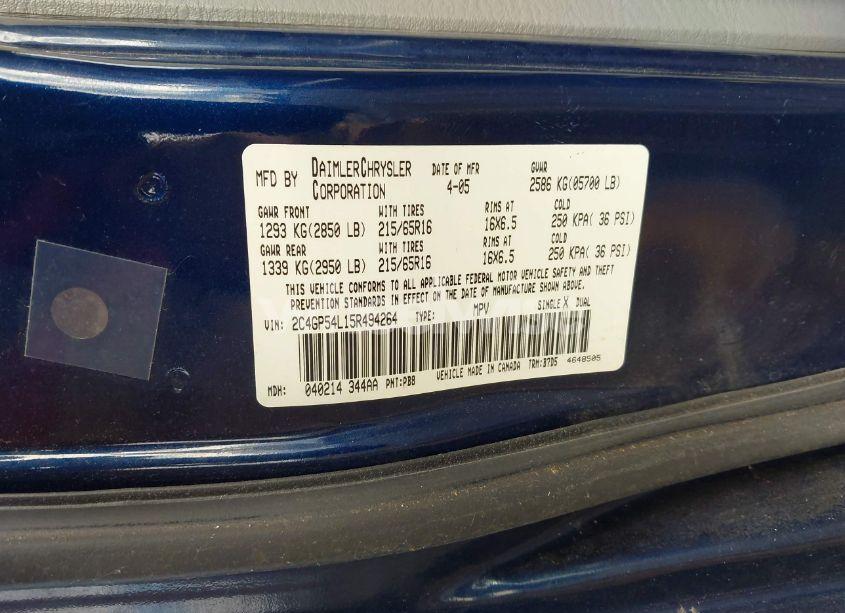 Photo 9 of 2005 Chrysler Town & COUNTRY TOURING (VIN 2C4GP54L15R494264)