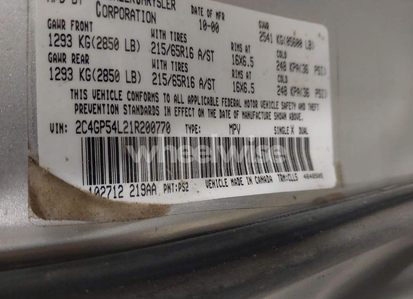 Photo 9 of 2001 Chrysler Town & COUNTRY LXI (VIN 2C4GP54L21R200770)