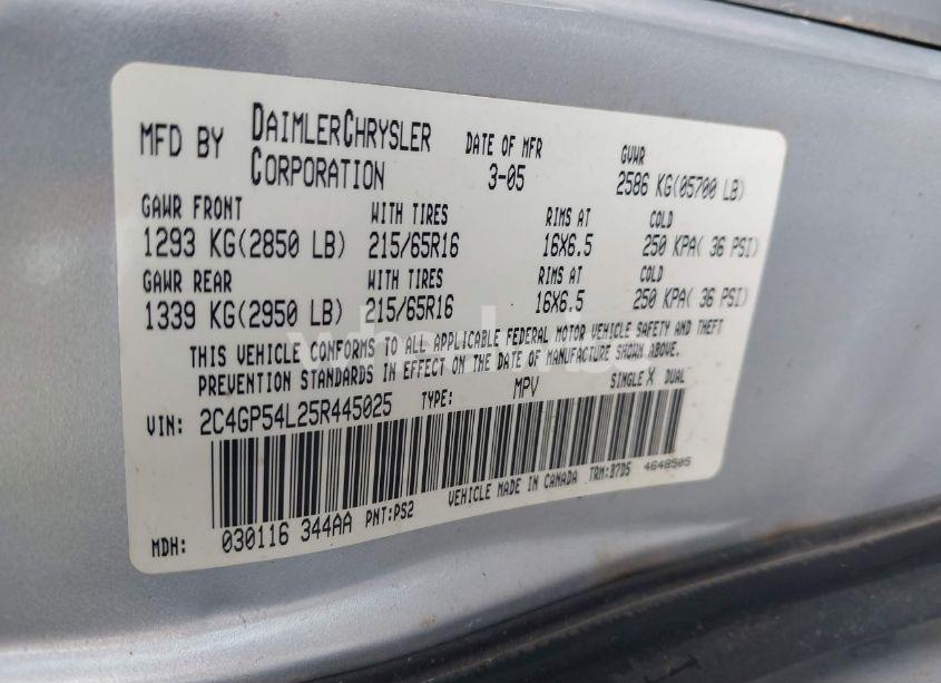 Photo 9 of 2005 Chrysler Town & COUNTRY TOURING (VIN 2C4GP54L25R445025)