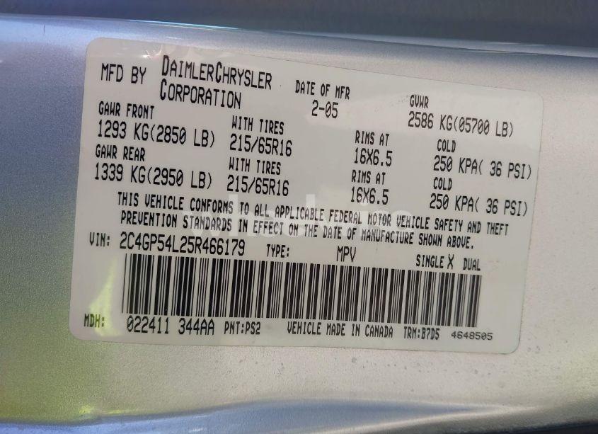 Photo 9 of 2005 Chrysler Town & COUNTRY TOURING (VIN 2C4GP54L25R466179)