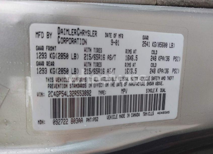 Photo 9 of 2002 Chrysler Town & COUNTRY LXI (VIN 2C4GP54L32R553892)