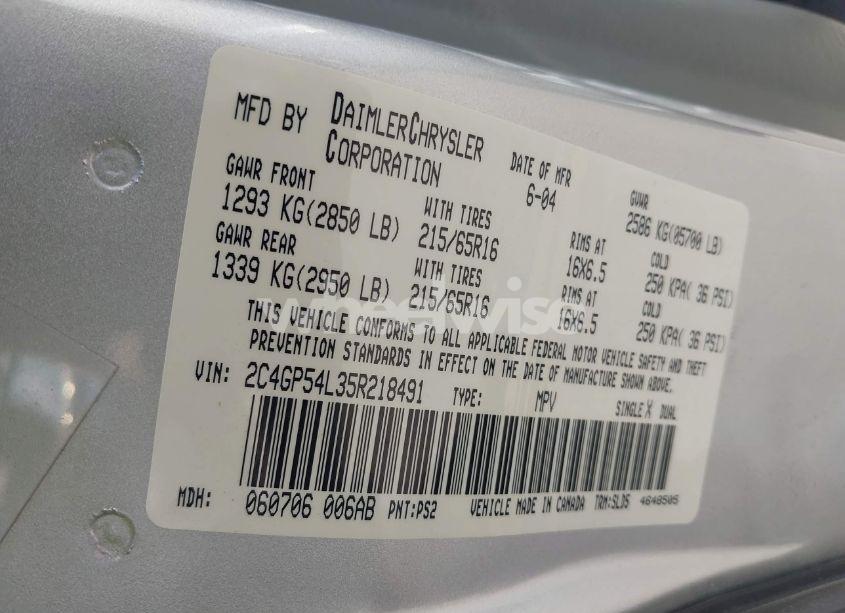 Photo 9 of 2005 Chrysler Town & COUNTRY TOURING (VIN 2C4GP54L35R218491)