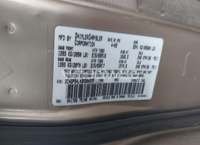 Photo 9 of 2003 Chrysler Town & COUNTRY LXI (VIN 2C4GP54L43R304535)