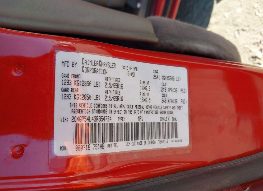 Photo 9 of 2003 Chrysler Town & COUNTRY LXI (VIN 2C4GP54L43R354724)