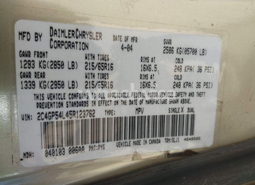 Photo 9 of 2005 Chrysler Town & COUNTRY TOURING (VIN 2C4GP54L45R123762)