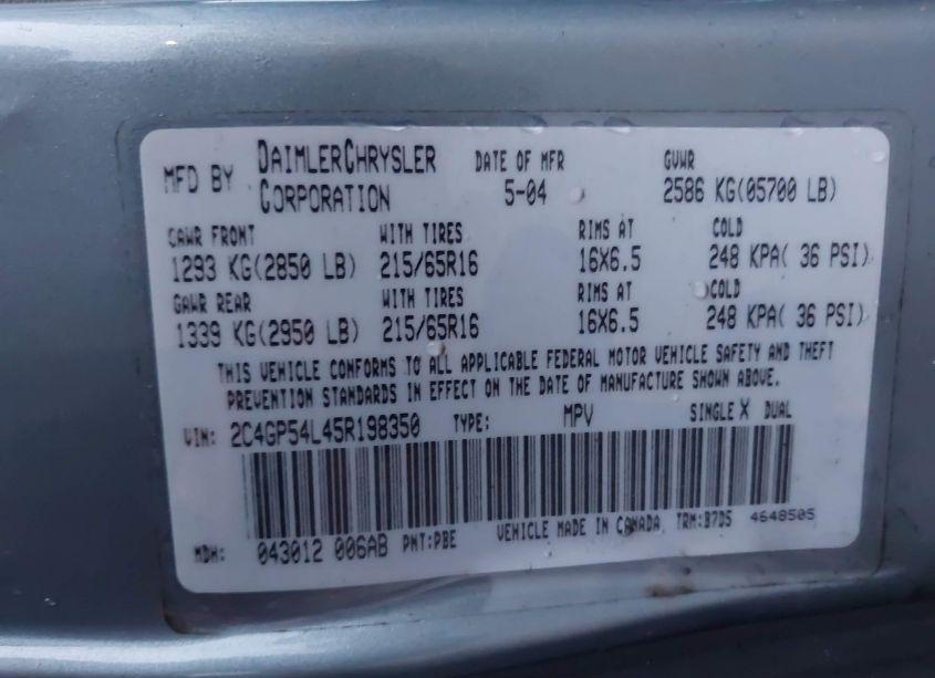 Photo 9 of 2005 Chrysler Town & COUNTRY TOURING (VIN 2C4GP54L45R198350)