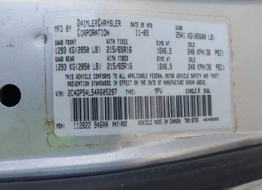 Photo 9 of 2004 Chrysler Town & COUNTRY TOURING (VIN 2C4GP54L54R605297)