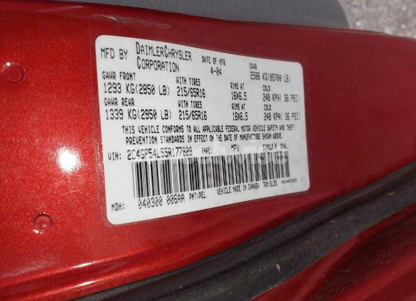 Photo 9 of 2005 Chrysler Town & COUNTRY TOURING (VIN 2C4GP54L55R177829)